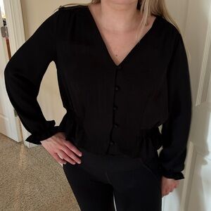 Topshop Black V-Neck Button-Front Blouse